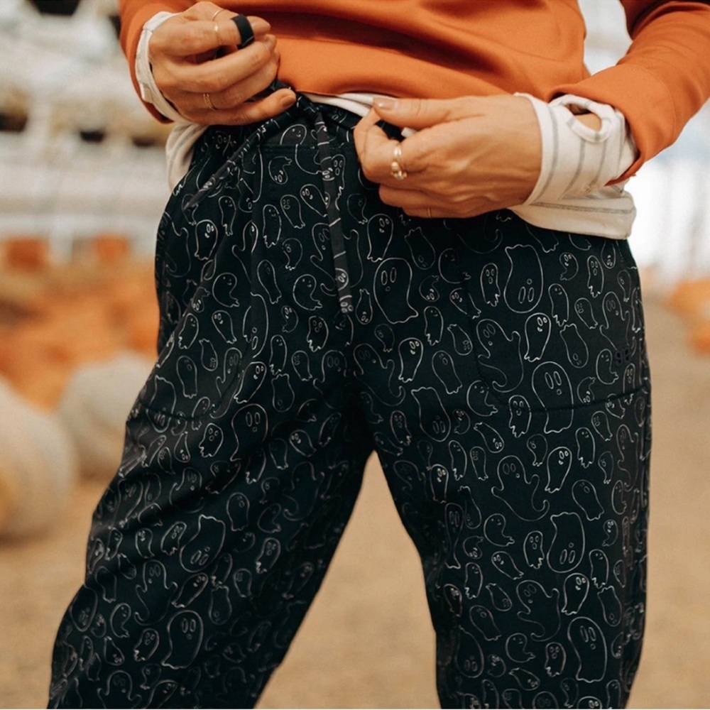 Albion Black and White Ghost Print Spooky Jetsetter Joggers